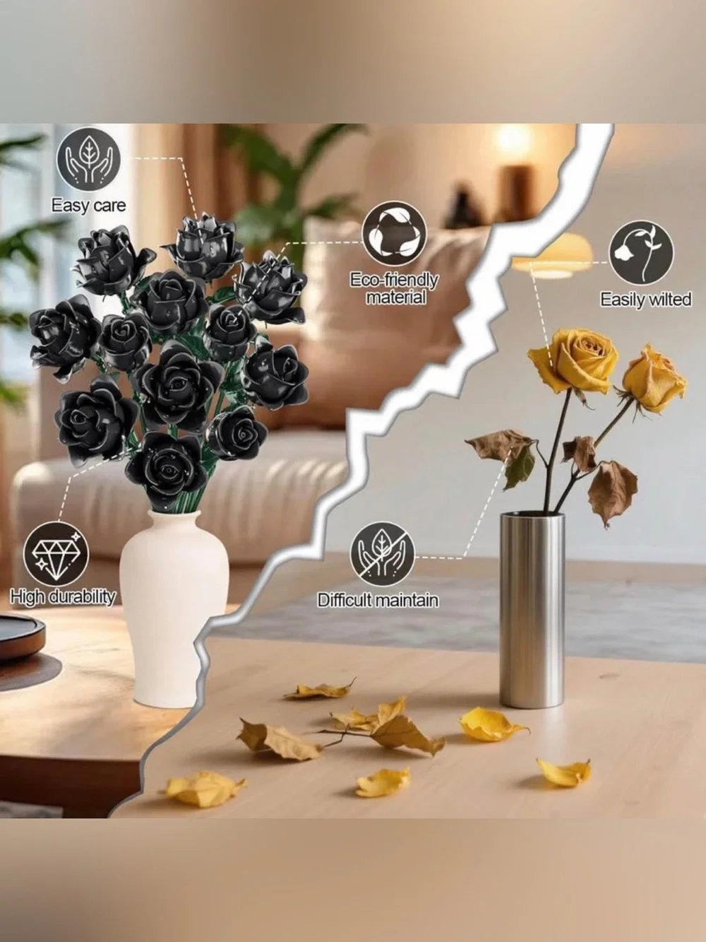 NEW 585pcs Black Roses Flower Building Set-12Pack, Compatible with Lego Bouquet